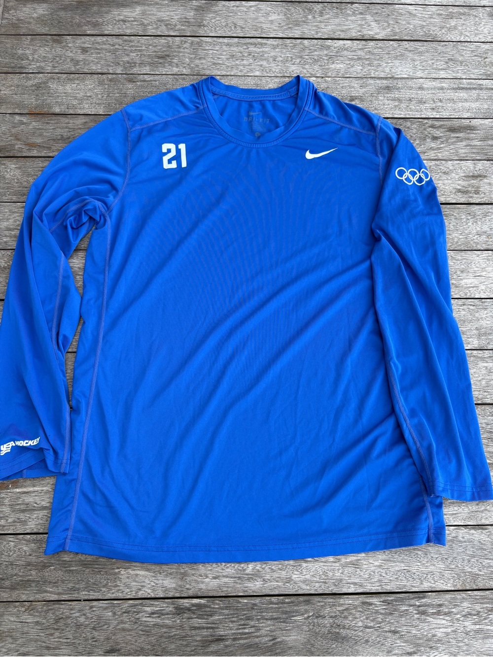 Nike Royal Blue Long Sleeve Performance Tee with White Logos